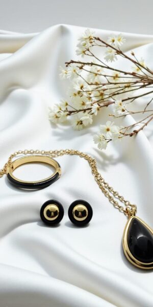 Trio preto: Bracelete, Brinco e Colar
