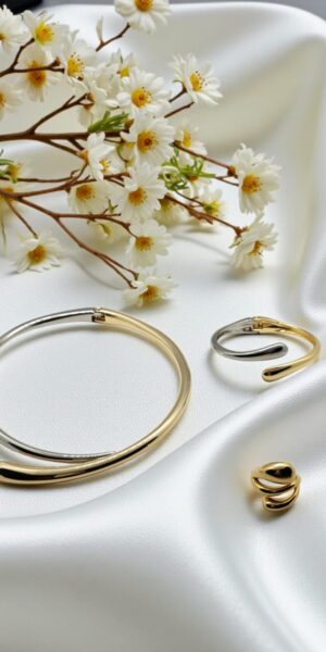 Trio: Bracelete, Colar e Anel Dourado