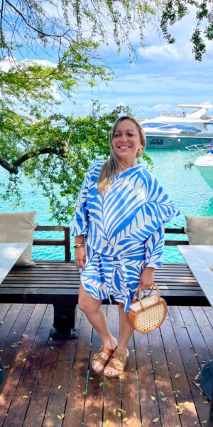 Conjunto Marina Folhagem Azul e Branco